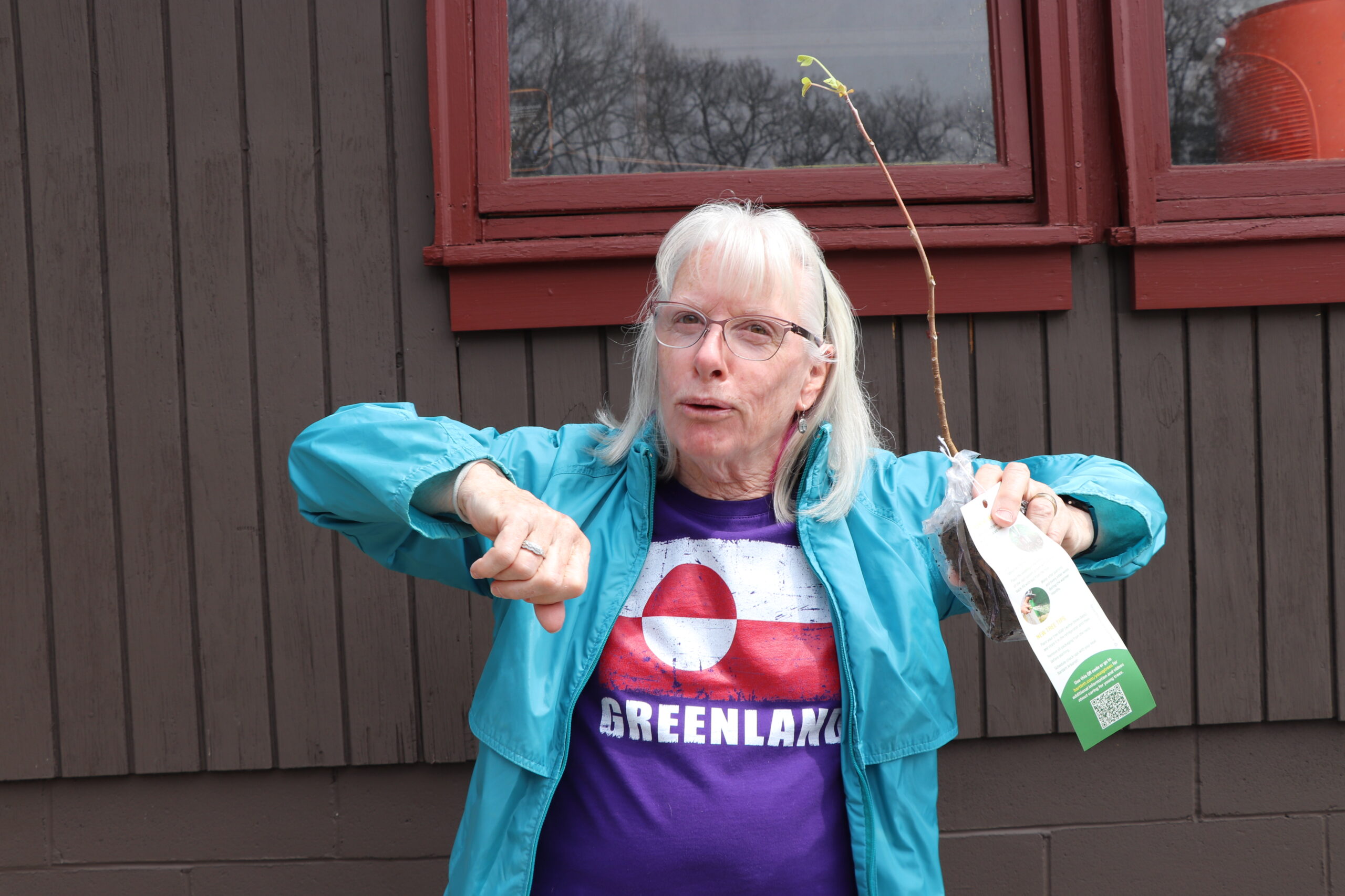 Ellen Bailey 042525 Ellen Bailey shows off her Greenland t-shirt.